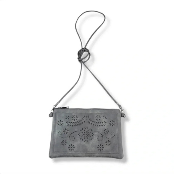 Boho Laser Cut Crossbody Bag | Vegan Leather Floral Shoulder Purse - Picture 3 of 5